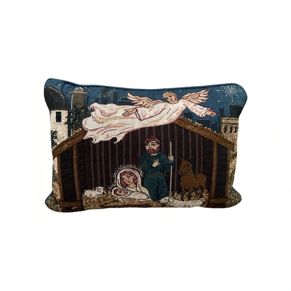 Christmas Nativity Scene Throw Decorative Pillow‎ 13" X 8" Holiday Religious